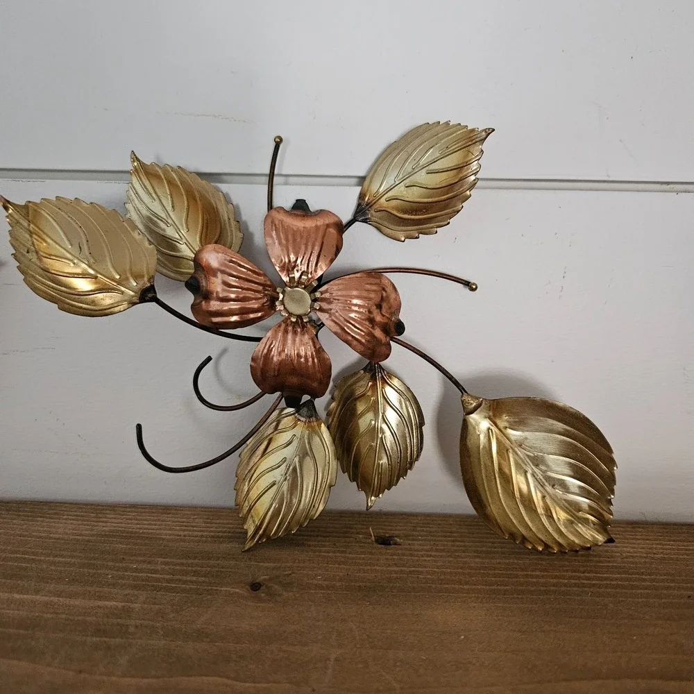 Vintage DOGWOOD Metal Brass and Copper‎ Tone Flowers Wall Art